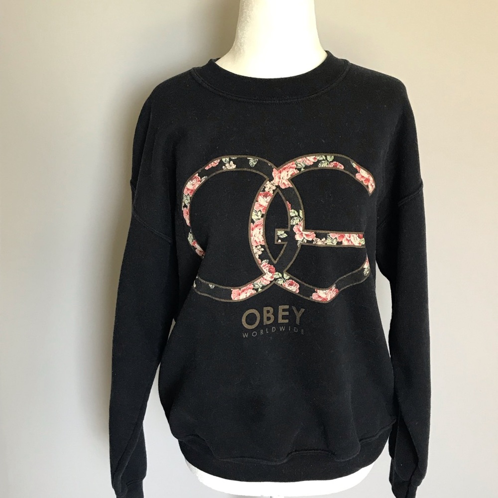 Obey Black w/floral lettering sweater